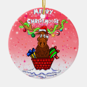 “Merry Christmoose” Santa Moose Christmas Orna Ceramic Tree Decoration