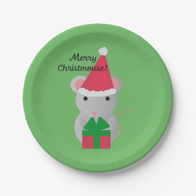 Merry Christmouse Cute Christmas Mouse Paper Plate (Front)