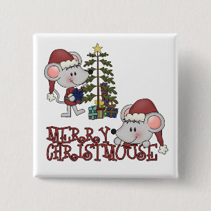 Merry Christmouse With Tree 15 Cm Square Badge