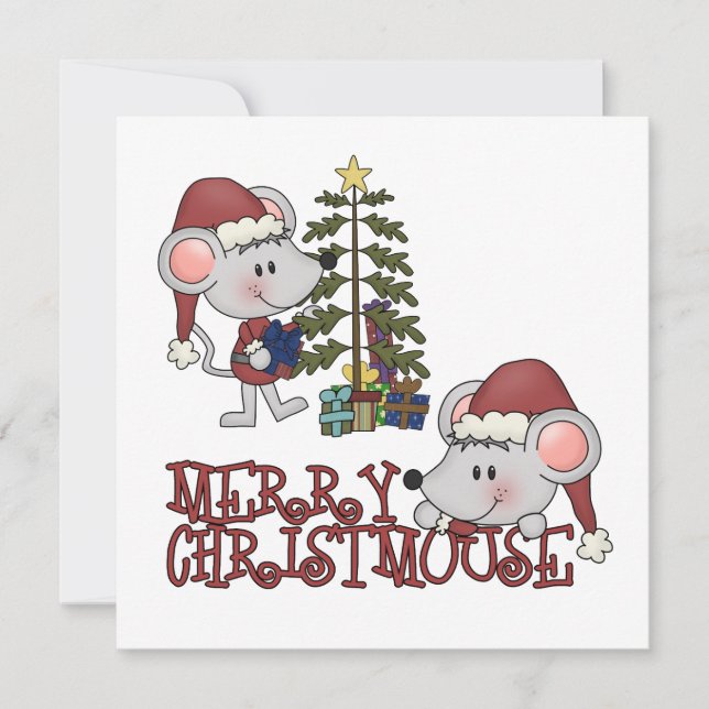 Merry Christmouse With Tree Holiday Card (Front)