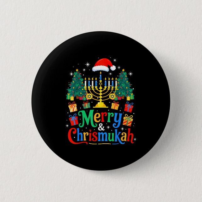 Merry Christmukkah Hanukkah Christmas Tree Xmas Fa 6 Cm Round Badge (Front)