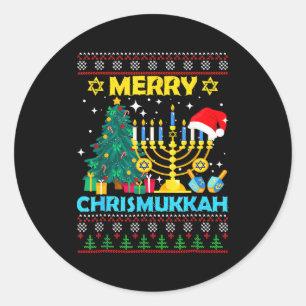 Merry Christmukkah Hanukkah Christmas Tree Xmas Fa Classic Round Sticker