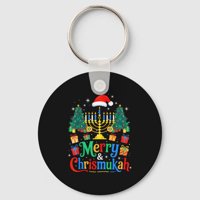 Merry Christmukkah Hanukkah Christmas Tree Xmas Fa Key Ring (Front)