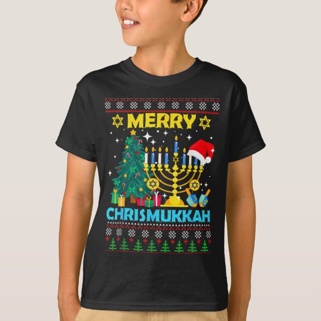 Merry Christmukkah Hanukkah Christmas Tree Xmas Fa T-Shirt (Front)
