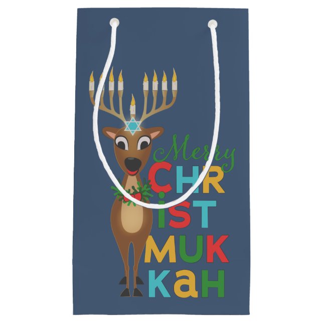 Merry Christmukkah Reindeer Small Gift Bag (Front)