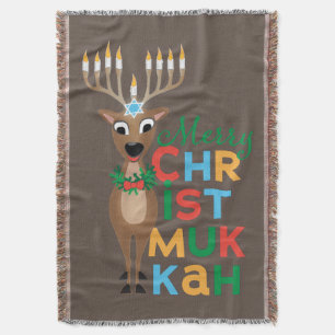 Merry Christmukkah Reindeer Throw Blanket