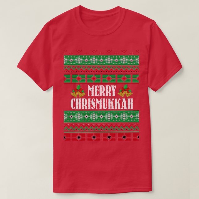 Merry Christmukkah Ugly Christmas pattern T-Shirt (Design Front)