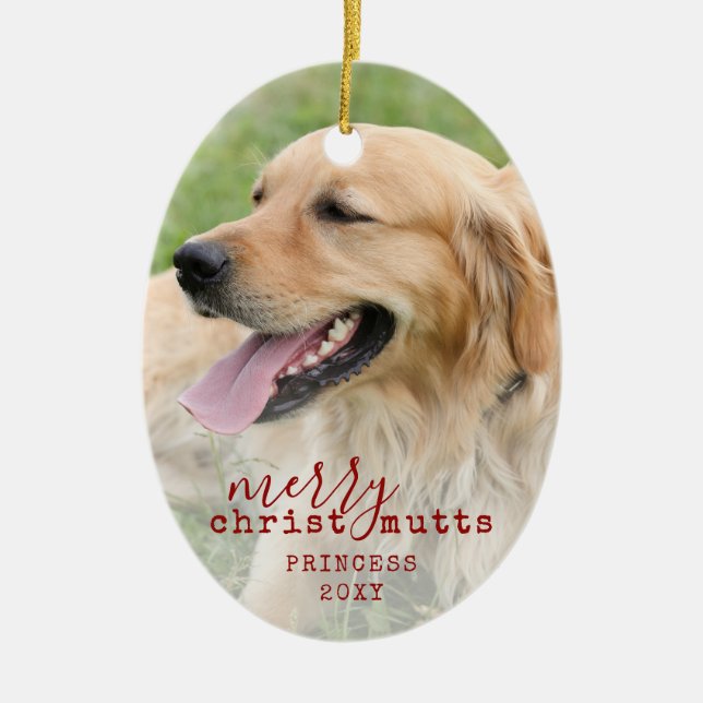 Merry ChristMUTTS Personalised Pet Dog Funny Ceramic Tree Decoration (Front)