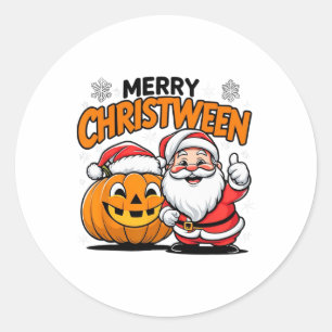 Merry Christween Santa Pumpkin Halloween Christmas Classic Round Sticker