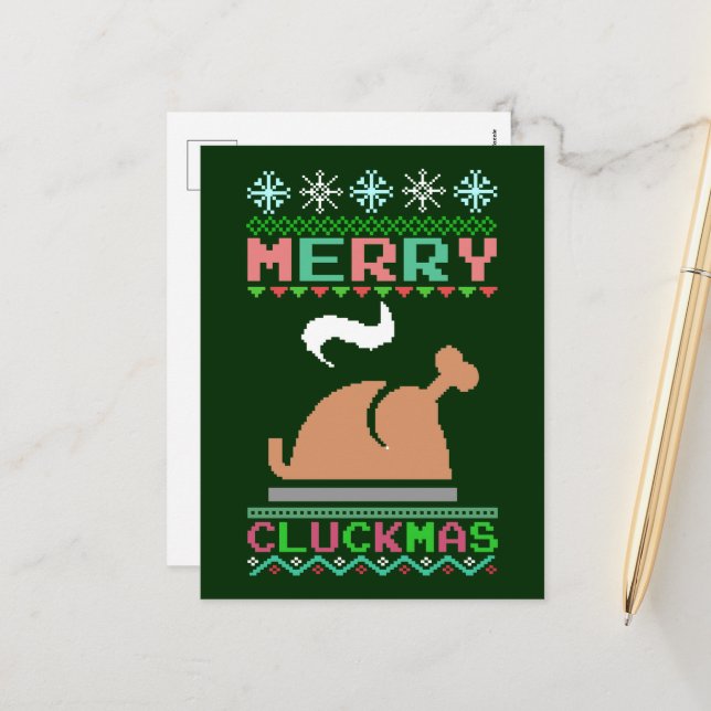 Merry Chuckmas - Xmas Roasted Turkey Ugly Sweater Holiday Postcard (Front/Back In Situ)