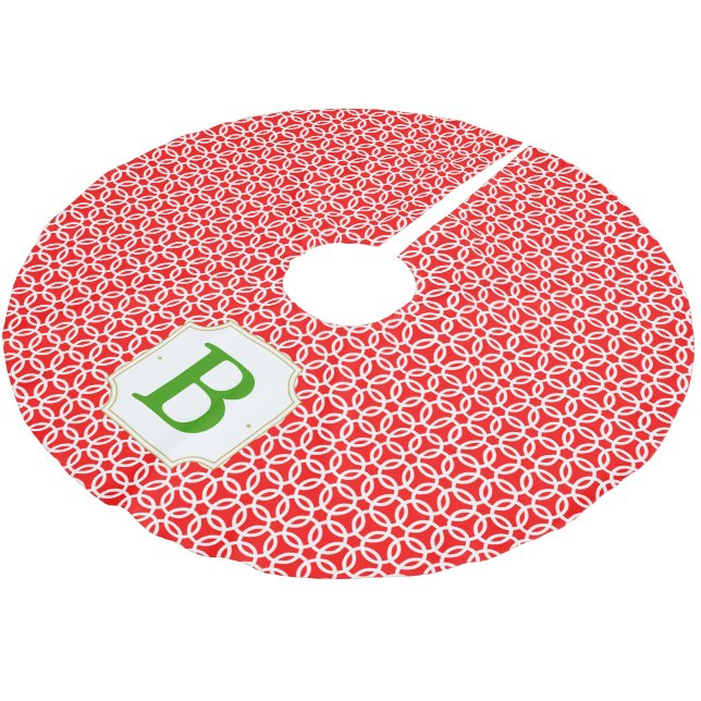 Merry Circles Monogrammed Tree Skirt - Red & Green (Angled)