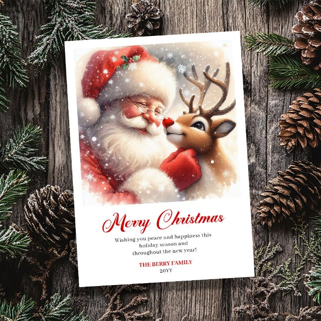 Merry Classic Santa Rudolph Illustration Greeting  Holiday Card (Merry Classic Santa Rudolph Illustration Greeting Card)