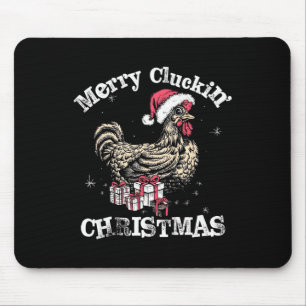 Merry Cluckin Christmas Funny Chicken Santa Mouse Pad