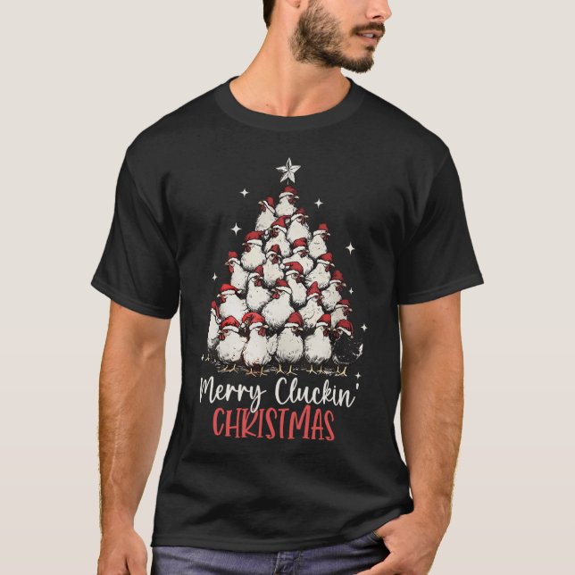 Merry Cluckin Christmas Funny Christmas Chickens F T-Shirt (Front)