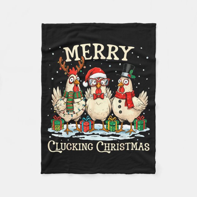 Merry Clucking Christmas Chicken Farm Animal Xmas  Fleece Blanket (Front)
