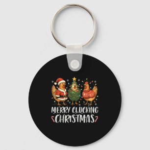 Merry Clucking Christmas Chicken Pajama Funny Sant Key Ring