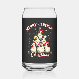 Merry Clucking Christmas Funny Chicken Roosters Can Glass