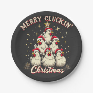 Merry Clucking Christmas Funny Chicken Roosters  Paper Plate