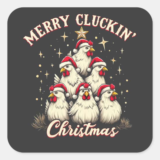 Merry Clucking Christmas Funny Chicken Roosters  Square Sticker (Front)