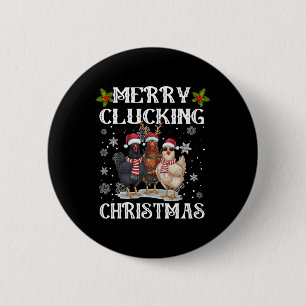 Merry Clucking Christmas Funny Chicken Santa Hat L 6 Cm Round Badge
