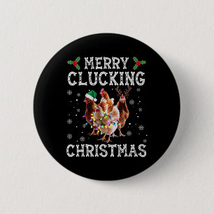 Merry Clucking Christmas Funny Chicken Santa Hat X 6 Cm Round Badge