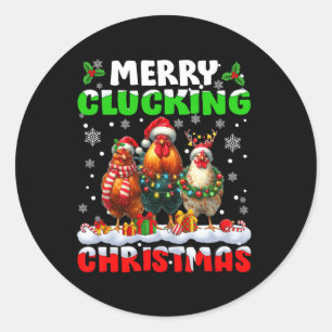Merry Clucking Christmas Funny Chicken Santa Hat X Classic Round Sticker