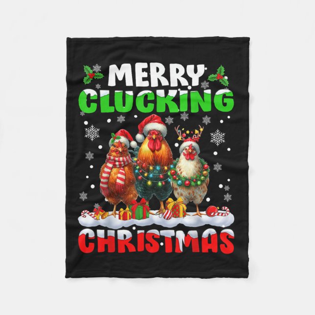 Merry Clucking Christmas Funny Chicken Santa Hat X Fleece Blanket (Front)