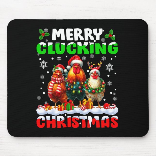 Merry Clucking Christmas Funny Chicken Santa Hat X Mouse Pad (Front)
