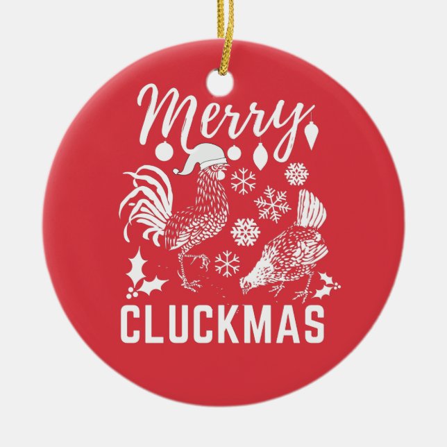 Merry Cluckmas Chicken Lover  Ceramic Tree Decoration (Front)