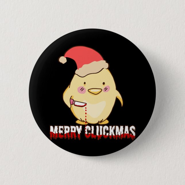 Merry Cluckmas, Funny Christmas Chicken 6 Cm Round Badge (Front)