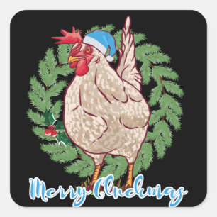 Merry Cluckmas Funny Christmas Hen Square Sticker
