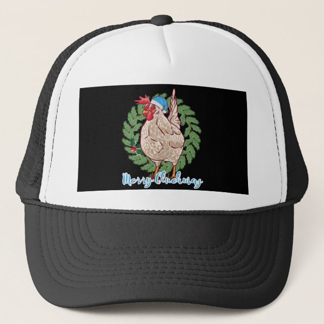 Merry Cluckmas Funny Christmas Hen Trucker Hat (Front)
