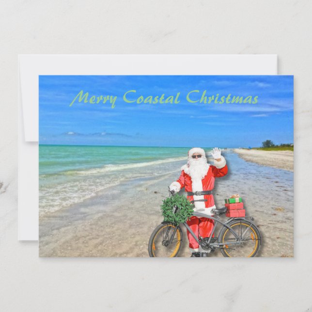 Merry Coastal Christmas Sanibel Island Beach Santa Holiday Card (Front)