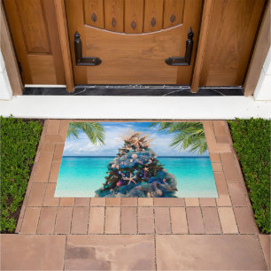 Merry Coastal Christmas Tropical Beach HolidayTree Doormat