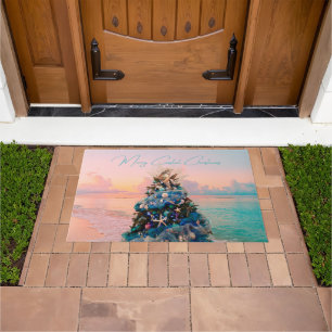 Merry Coastal Christmas Tropical Beach HolidayTree Doormat