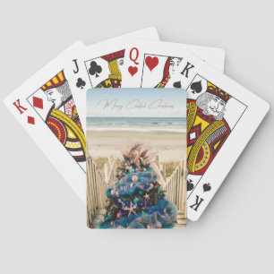 Merry Coastal Christmas Tropical Beach HolidayTree Playing Cards