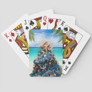 Merry Coastal Christmas Tropical Beach HolidayTree Playing Cards