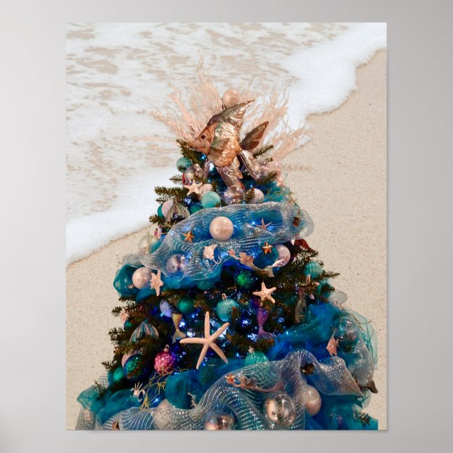 Merry Coastal Christmas Tropical Beach HolidayTree Poster (Front)