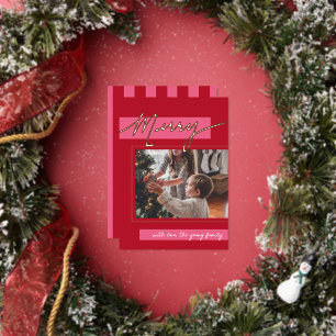 Merry Color Block Foil Holiday Photo Card