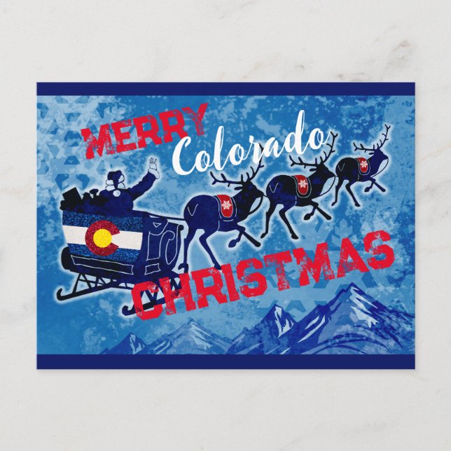 Merry Colorado glitter flag Christmas postcard (Front)