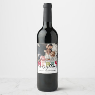 Merry colourful Holiday Photo Wine Label