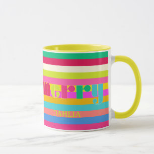 merry Colourful Stripes Personalised Christmas Tre Mug