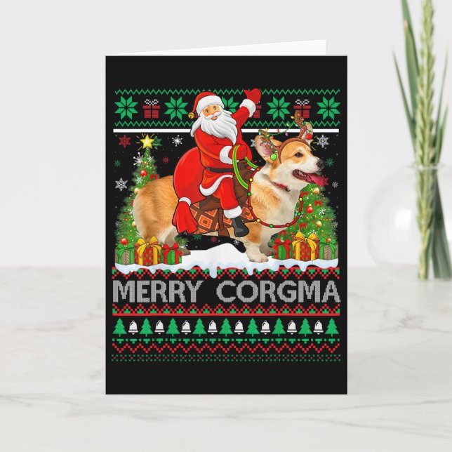 Merry Corgmas Funny Ugly Santa Riding Corgi Christ Card (Front)