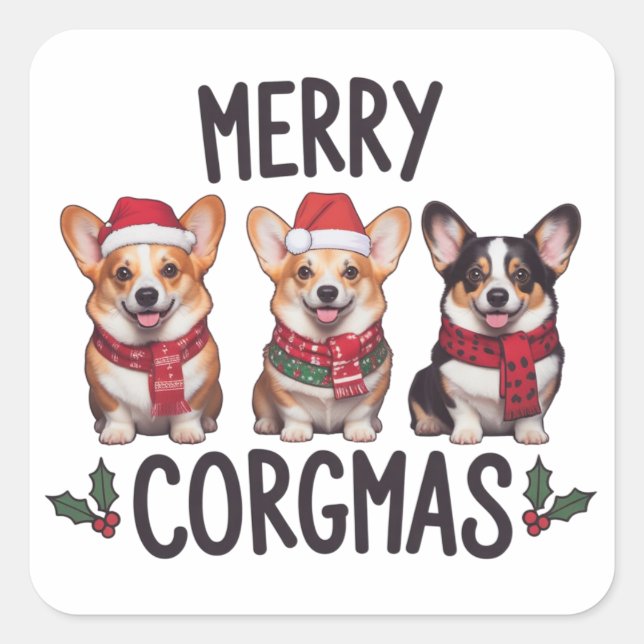 Merry Corgmas Santa Hat Christmas Corgi Dog Mom  Square Sticker (Front)