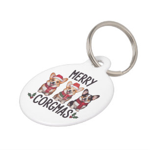 Merry Corgmas Santa Hat Christmas Corgi Dog Mum Pet Tag