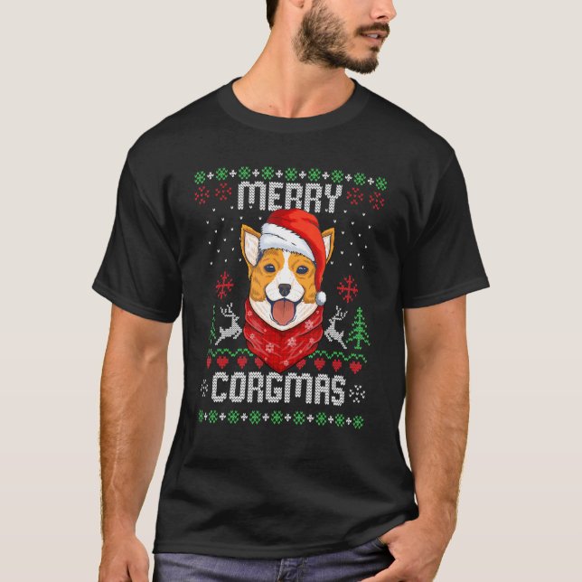 Merry Corgmas Ugly Christmas Sweater Xmas Corgi (Front)