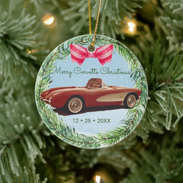 Merry Corvette Christmas Ceramic Ornament (Tree)