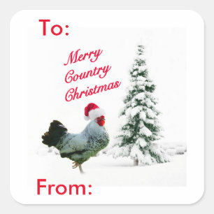 Merry Country Christmas Chicken Santa Gift Tag