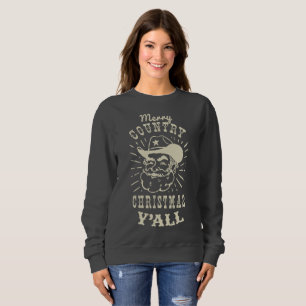 Merry Country Christmas Y'all Wood Tree Cowboy Sweatshirt