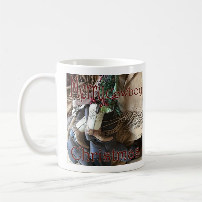 Merry Cowboy Christmas Cowboy Boots Coffee Mug (Left)